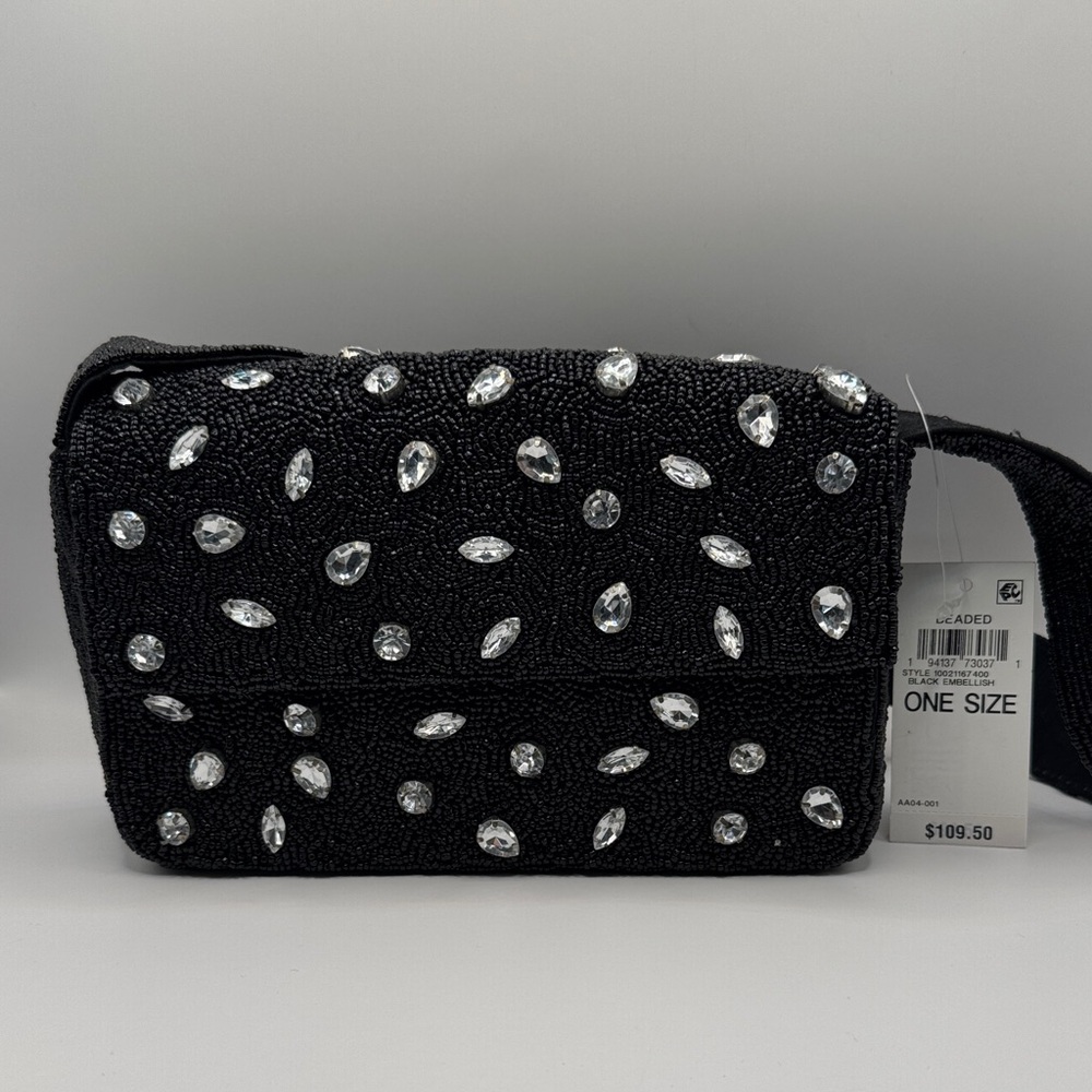 Black Beaded Crystal-Embellished Shoulder Bag - Picture 2 of 6